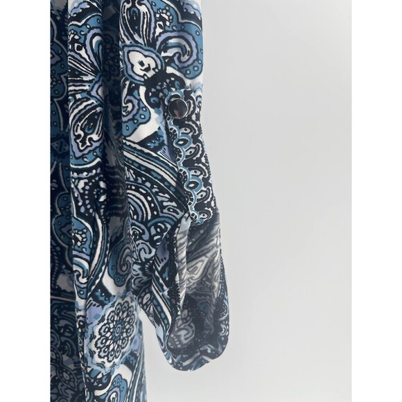 INC International Concepts Blue Paisley V-Neck 3/4 Sleeve Shift Dress - Picture 3 of 4
